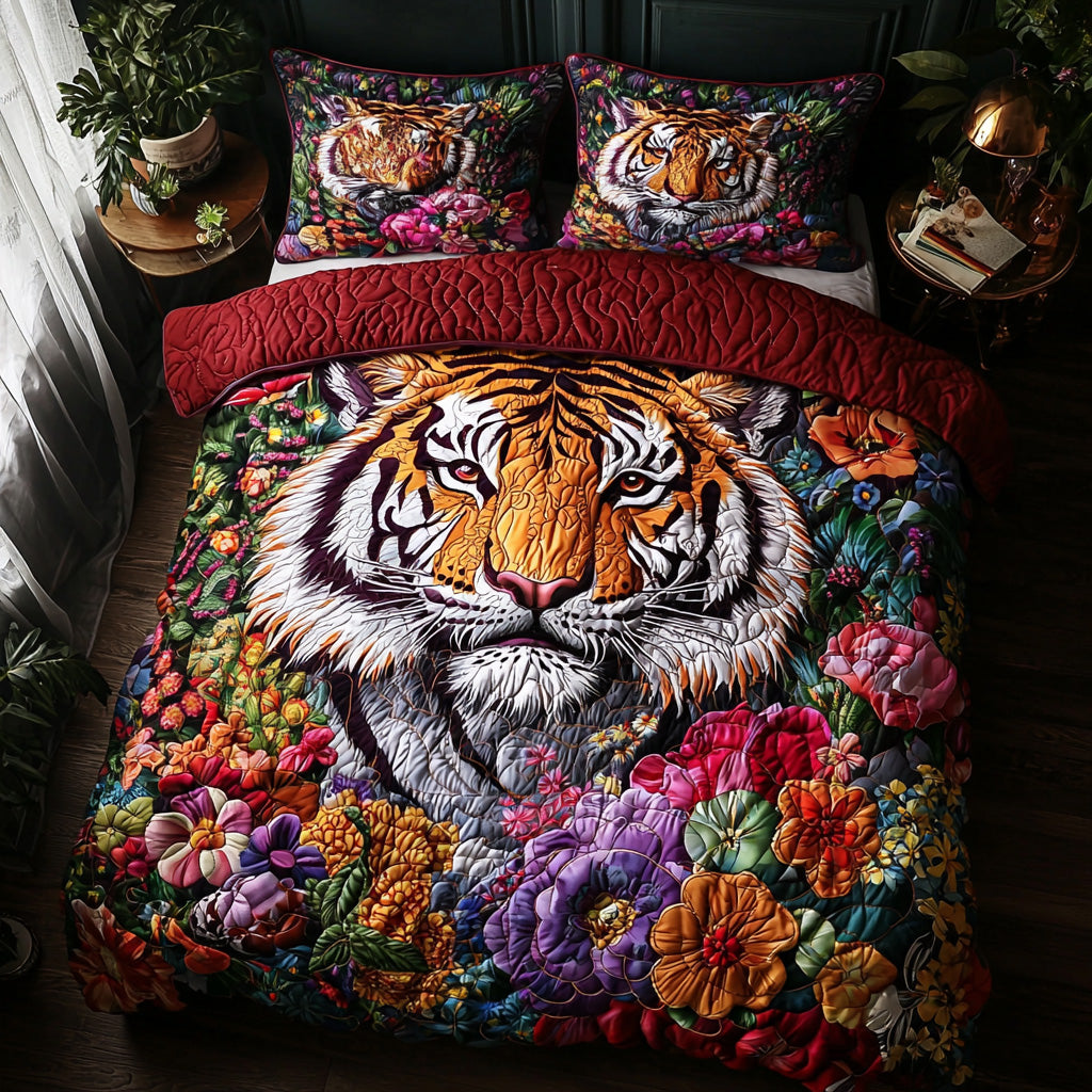 Bold Tiger Quilted Bedding Set Bed Decor Birthday Gifts For Tiger Lovers
