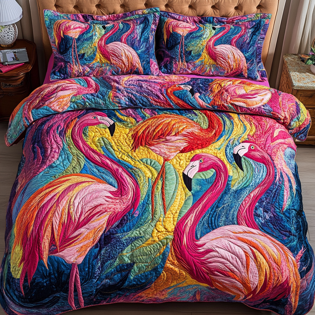 Bold Tropics Quilted Bedding Set Duvet Cover Bed Sheet Set Flamingo Themed Birthday Presents