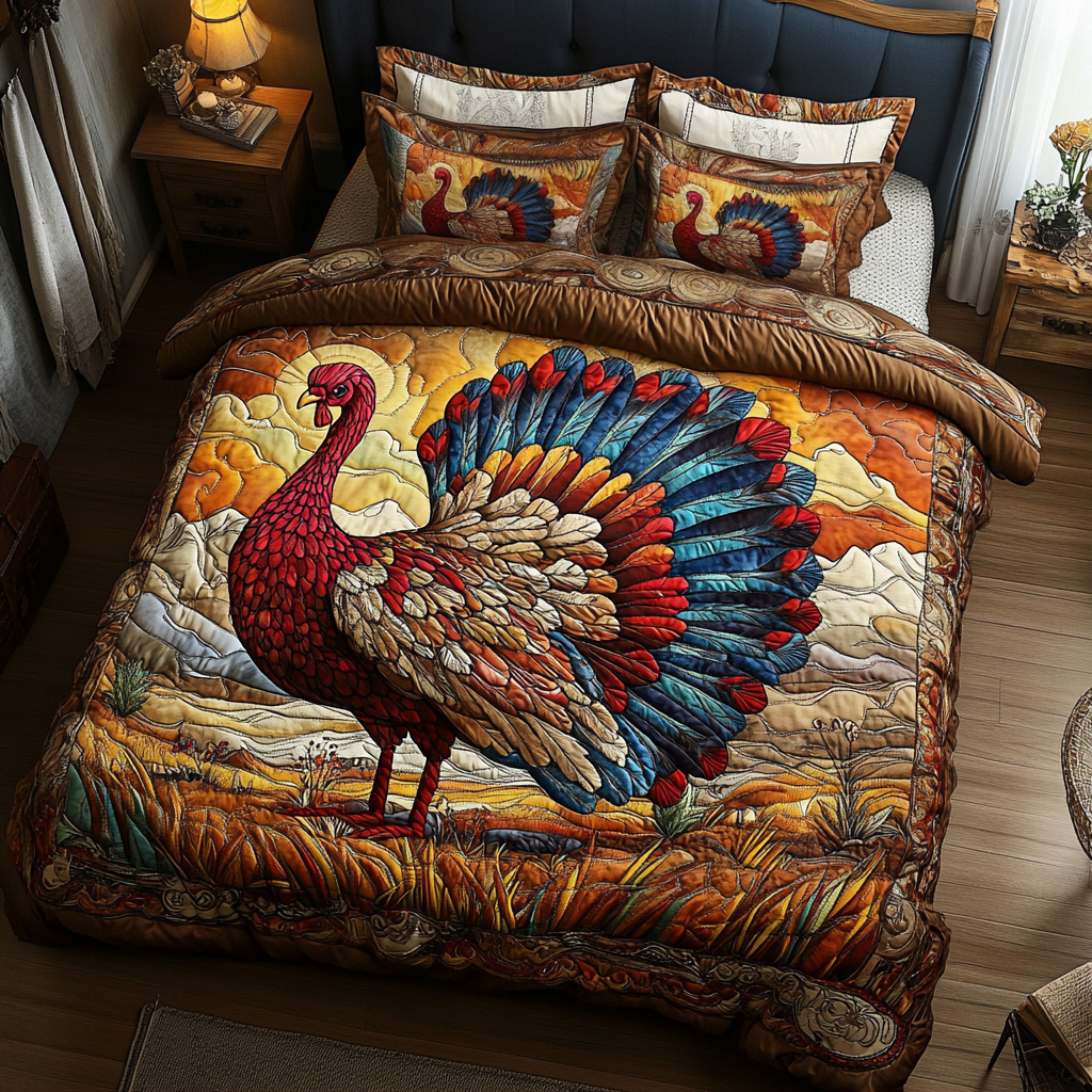 Bold Turkeys Quilted Bedding Set Unique Bed Sheet Set Thanksgiving Day Gifts