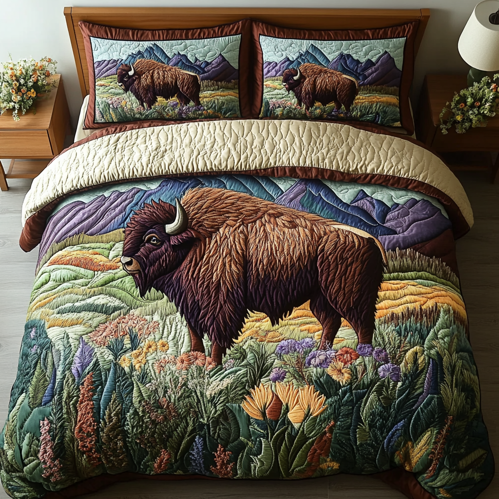 Bold Wilderness Quilted Bedding Set Best Bedspread Set Great Bison Themed Gifts