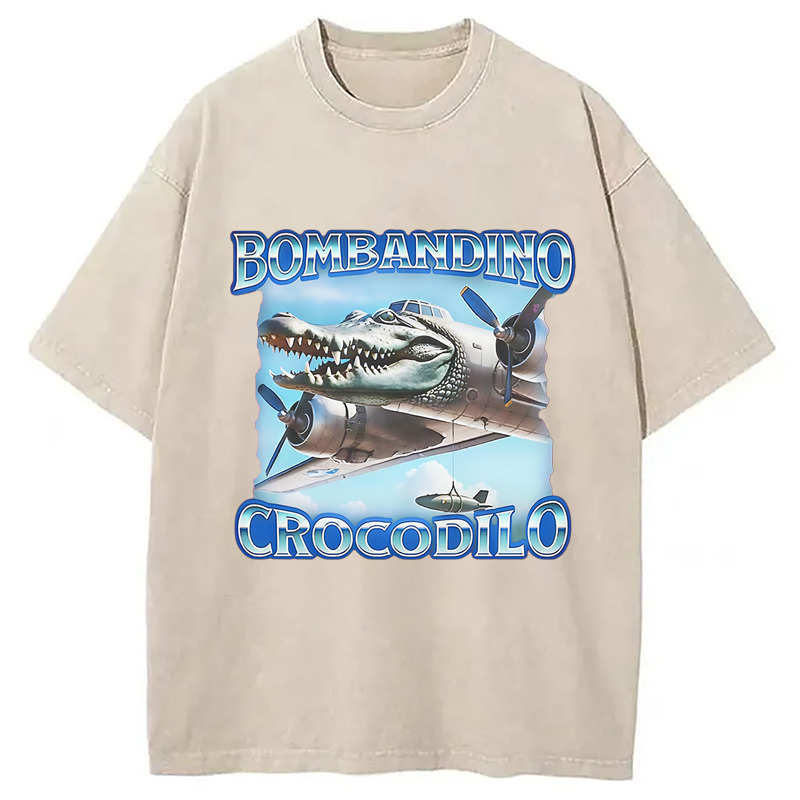 Bombandino Crocodilo Washed T-Shirt Casual Vintage Everyday Look Gifts For Besties
