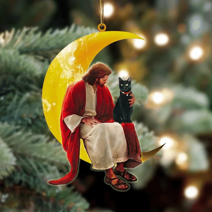 Bombay And Jesus Sitting On The Moon Hanging Acrylic Ornament for Cat Lovers