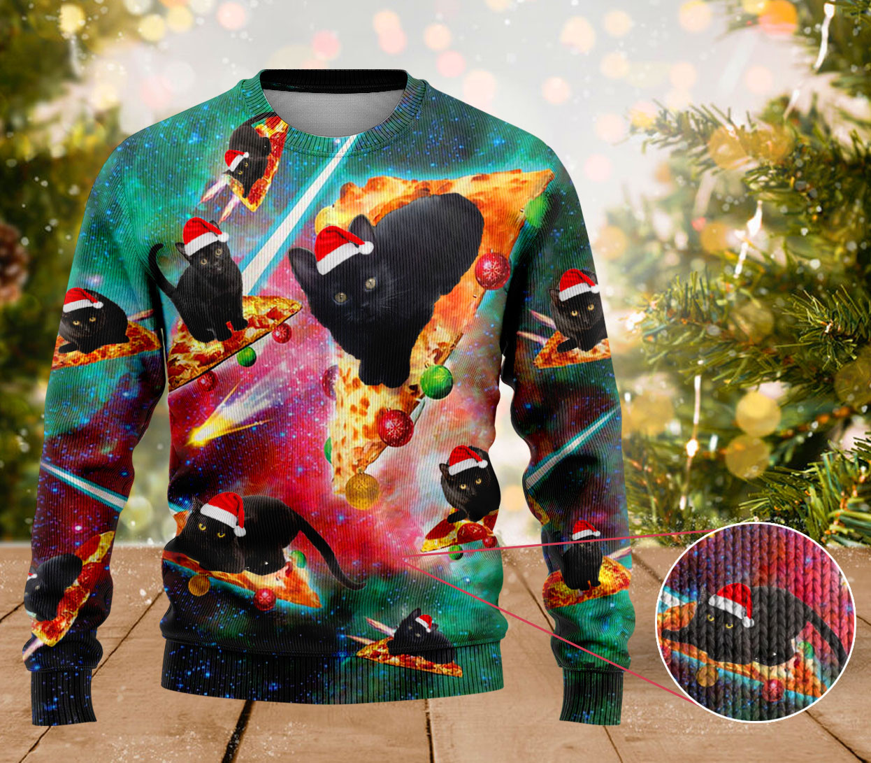 Bombay Cat Pizza Ugly Christmas Sweater Cat Lovers Mens Christmas Sweater Funny