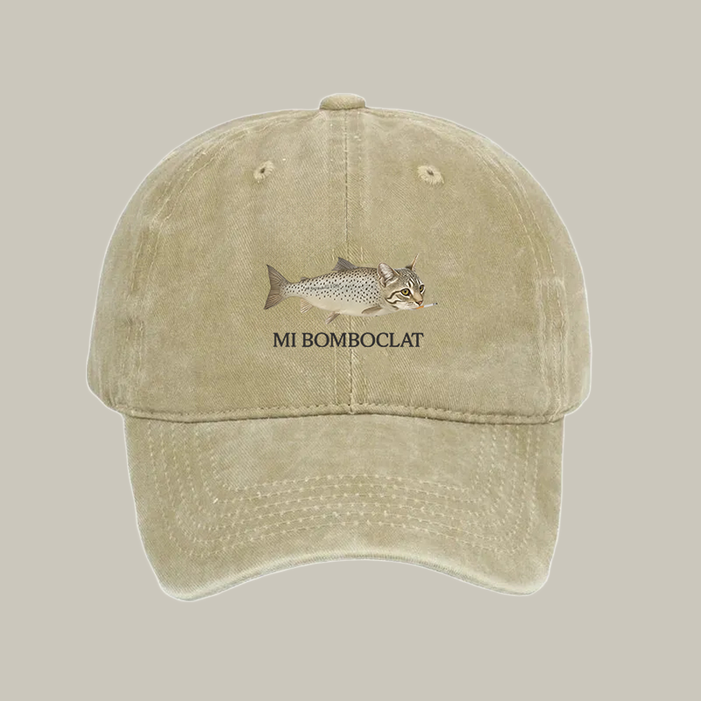 Bomboclat Fish Cat Meme Washed Cap Funny Baseball Caps Xmas Presents For Cat Lovers