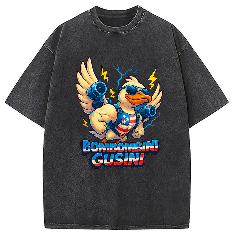 Bombombini Gusini Funny Brainrot Goose Washed T-Shirt Trendy Aesthetic Graphic Apparel Gifts For Friends