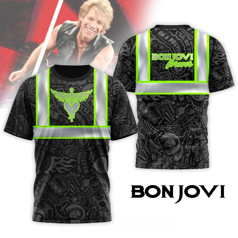 Bon Jovi Forever Hi-Vis Safety T-Shirt Bon Jovi Merch Gifts For Rock Band Fans