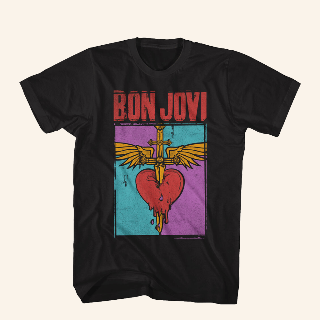 Bon Jovi Merch Colorful Distressed Band Logo Black T-Shirt Gifts For Dad Bon Jovi Merch Colorful Distressed Band Logo Black T-Shirt Gifts For Dad
