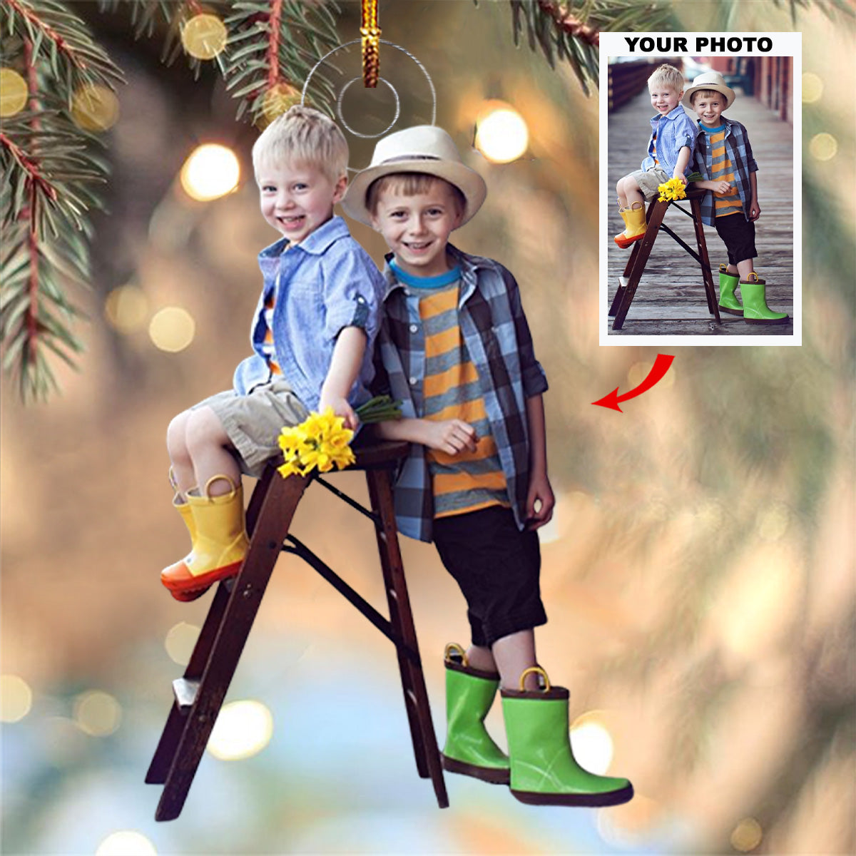 Bonded By Love Personalized Photo Mica Ornament Christmas Gift For Sibling Family members