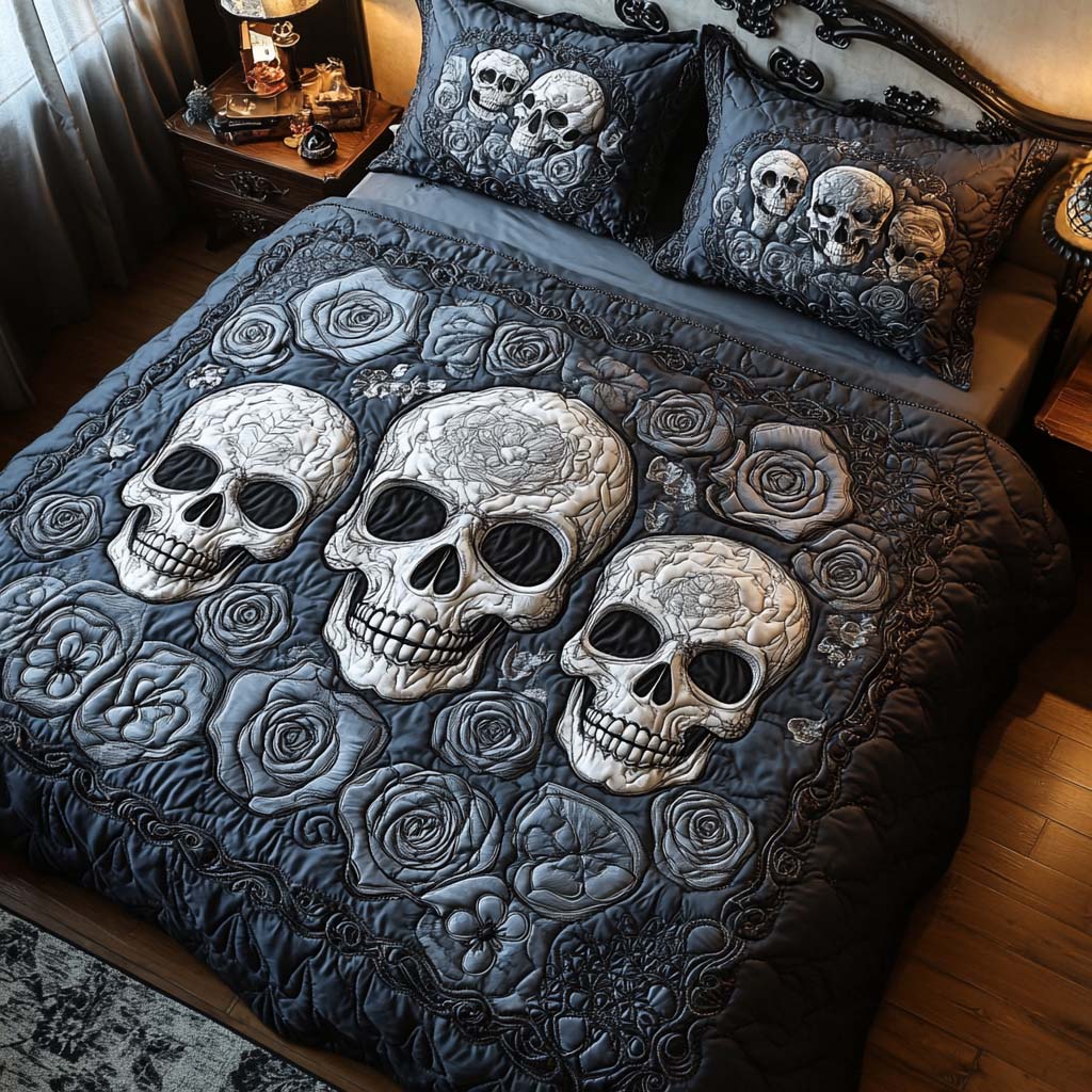 Bone Garden Quilted Bedding Set Bedspread Set Skull Gifts For Him