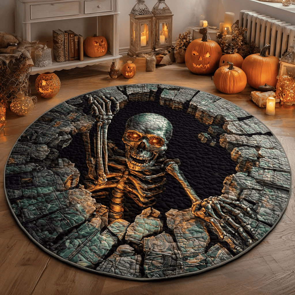 Bone Riser Quilted Round Mat Halloween Round Mat Halloween Gift Ideas For Adults