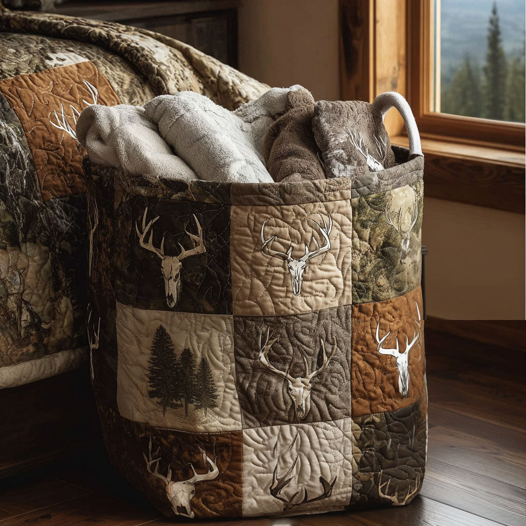 Bone Trail Quilted Laundry Basket Trendy Quilted Laundry Tote for Home and Dorm