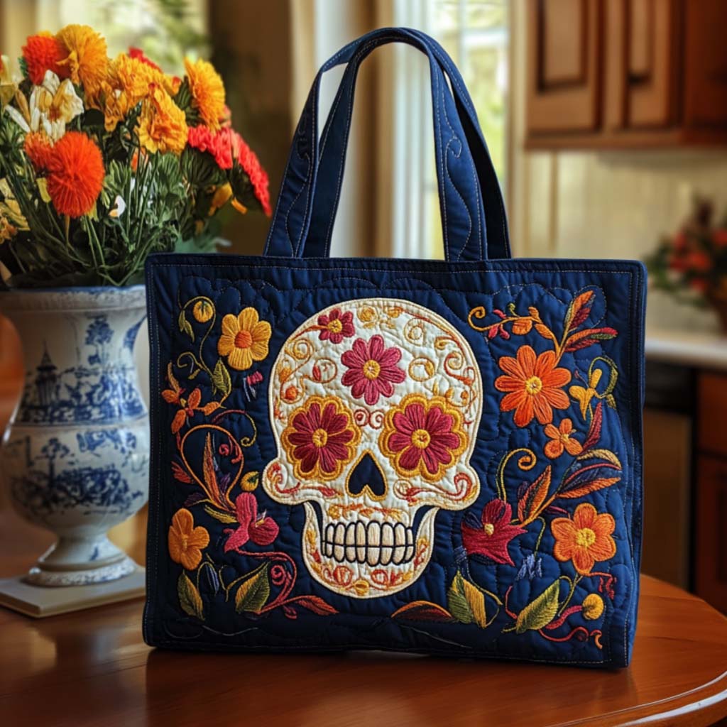 Bone Vibe Quilted Tote Bag Skull Gifts For Her