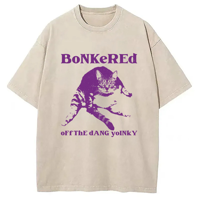 Bonkered Off The Dang Yoinky Cat Meme Washed T-Shirt Retro Humor Graphic Top Gifts For BFF
