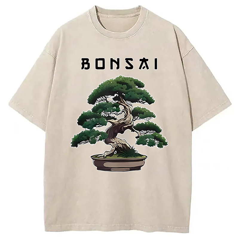 Bonsai Tree Funny Japanese Washed T-Shirt Trendy Aesthetic Graphic Apparel Gifts For Brother