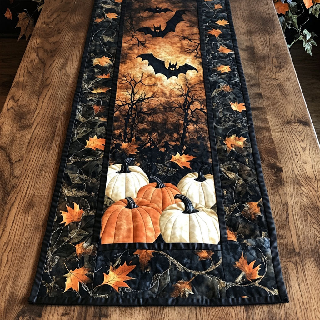 Boo Bat Pumpkin Quilted Table Runner Fall Table Runner Halloween Dining Room Decor