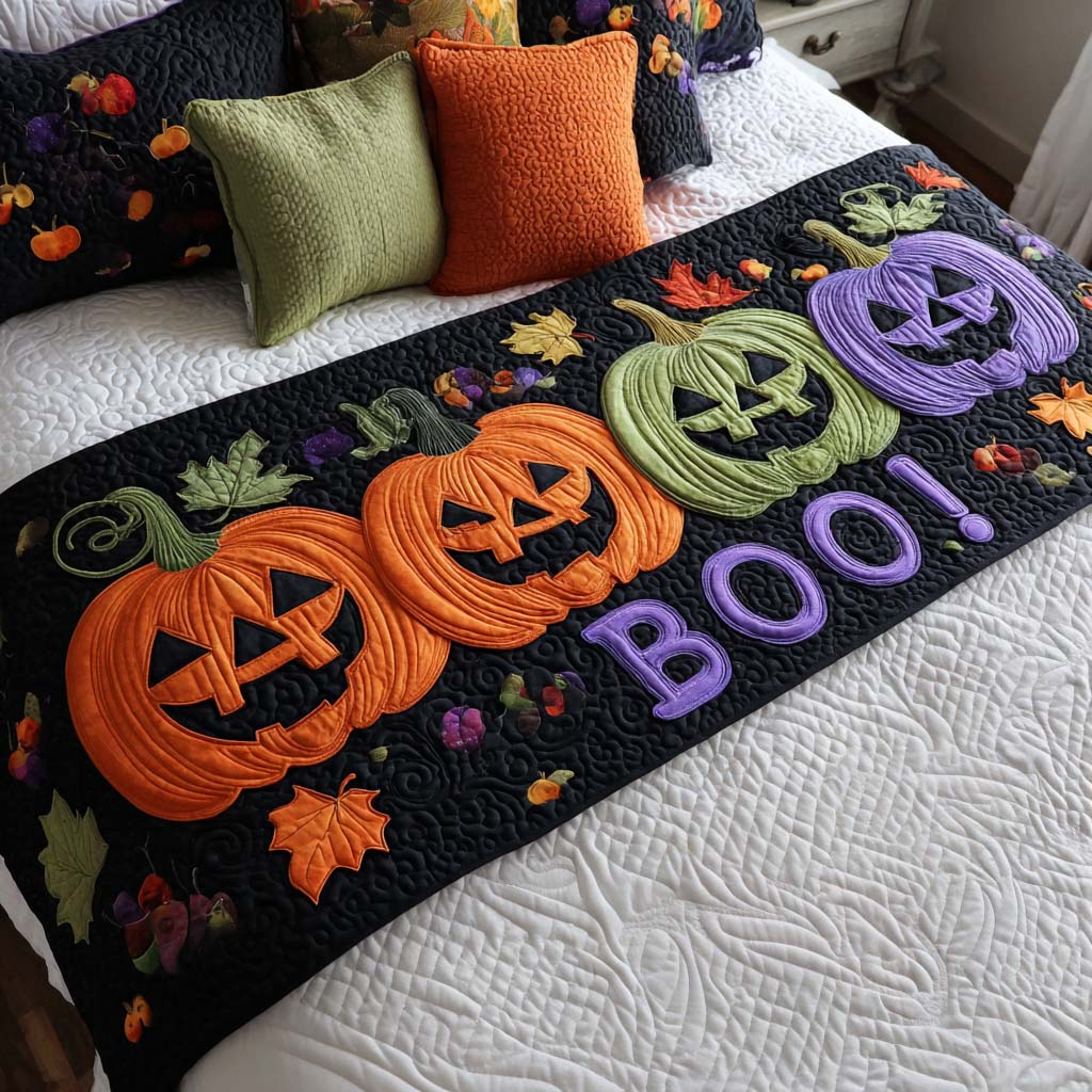 Boo Night Quilted Bed Runner Bed Room Decoration Gift For Halloween