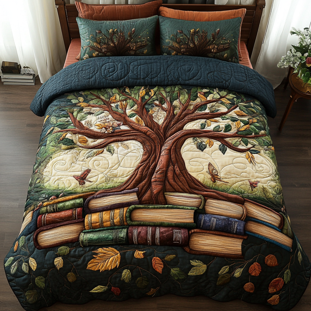 Book Bloom Quilted Bedding Set Best Bed Sheet Set Book Themed Gifts For Husband