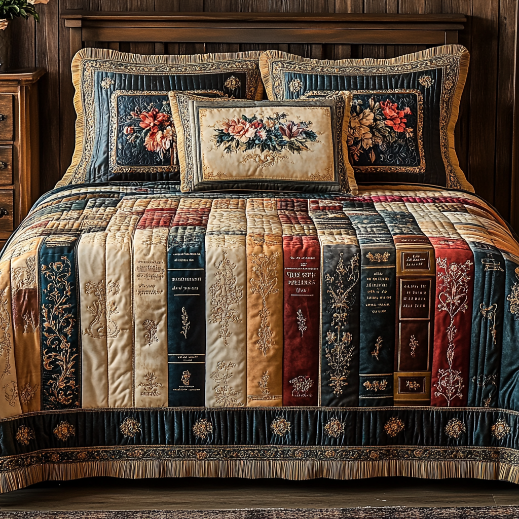 Book Bloom Quilted Bedding Set Best Comforter Sets Awesome Gifts For Book Lovers