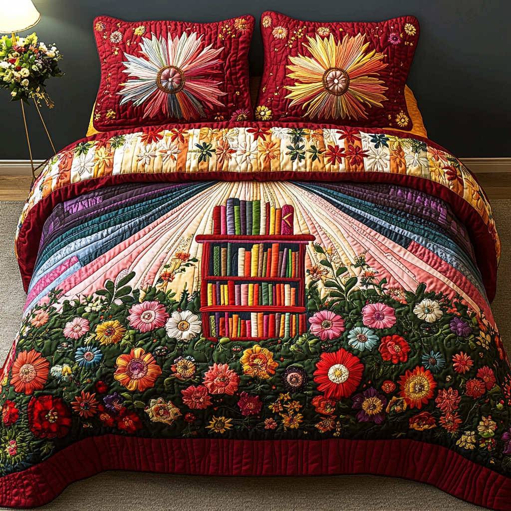 Book Breeze Quilted Bedding Set Bed Room Decoration Best Gifts For Book Lovers