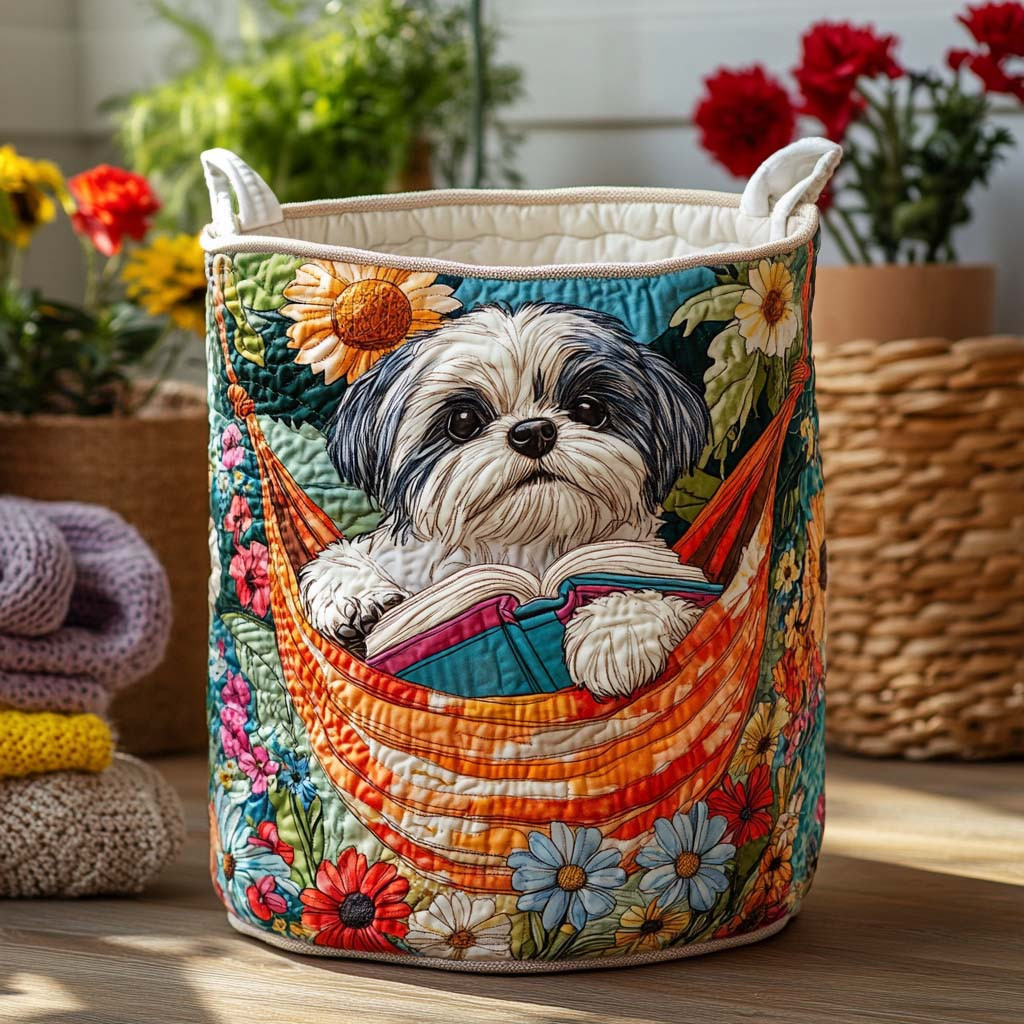 Book Buddy Quilted Laundry Basket Foldable Laundry Hamper with Quilted Fabric Design