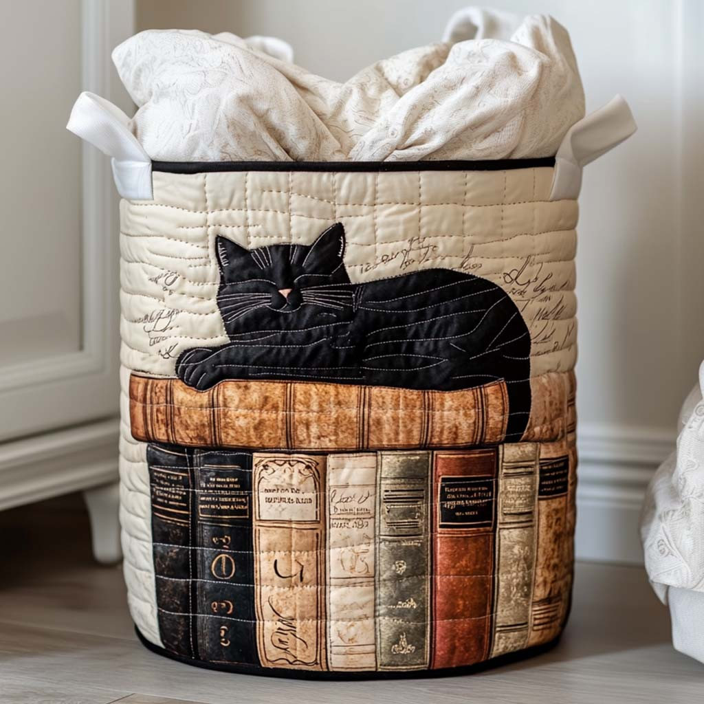 Book Cat Quilted Laundry Basket Modern Quilted Laundry Basket Gift for Stylish Homes