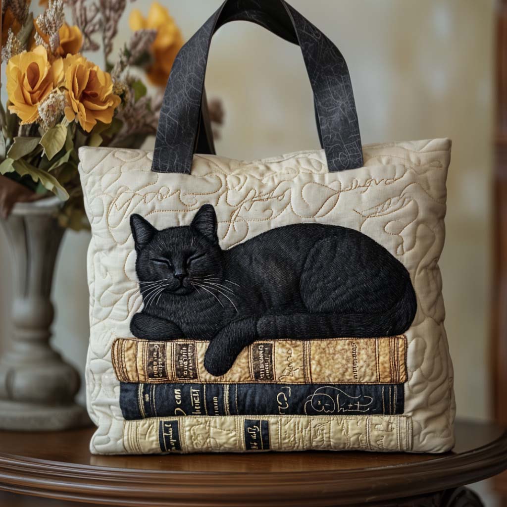 Book Cat Quilted Tote Bag Cat Lover Gifts For Men