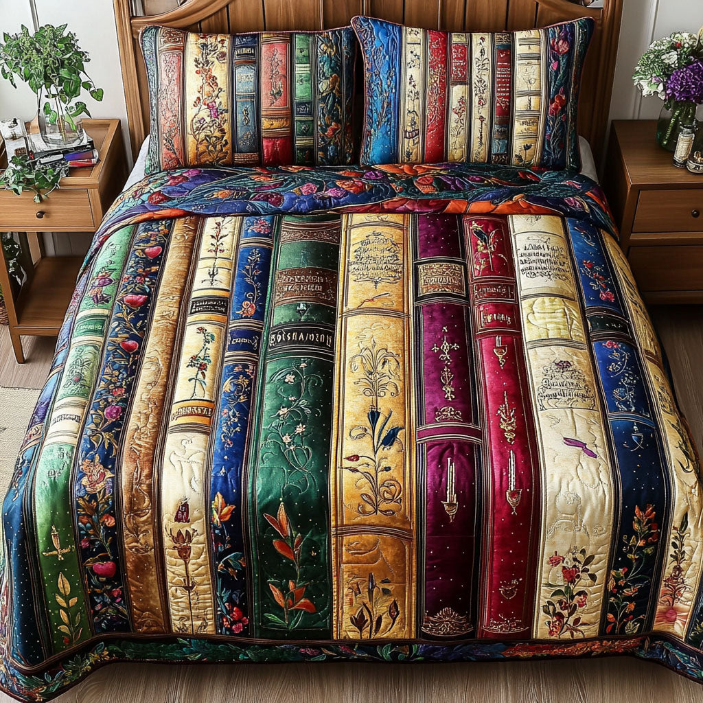 Book Haven Quilted Bedding Set Cute Room Decor Book Presents For Him