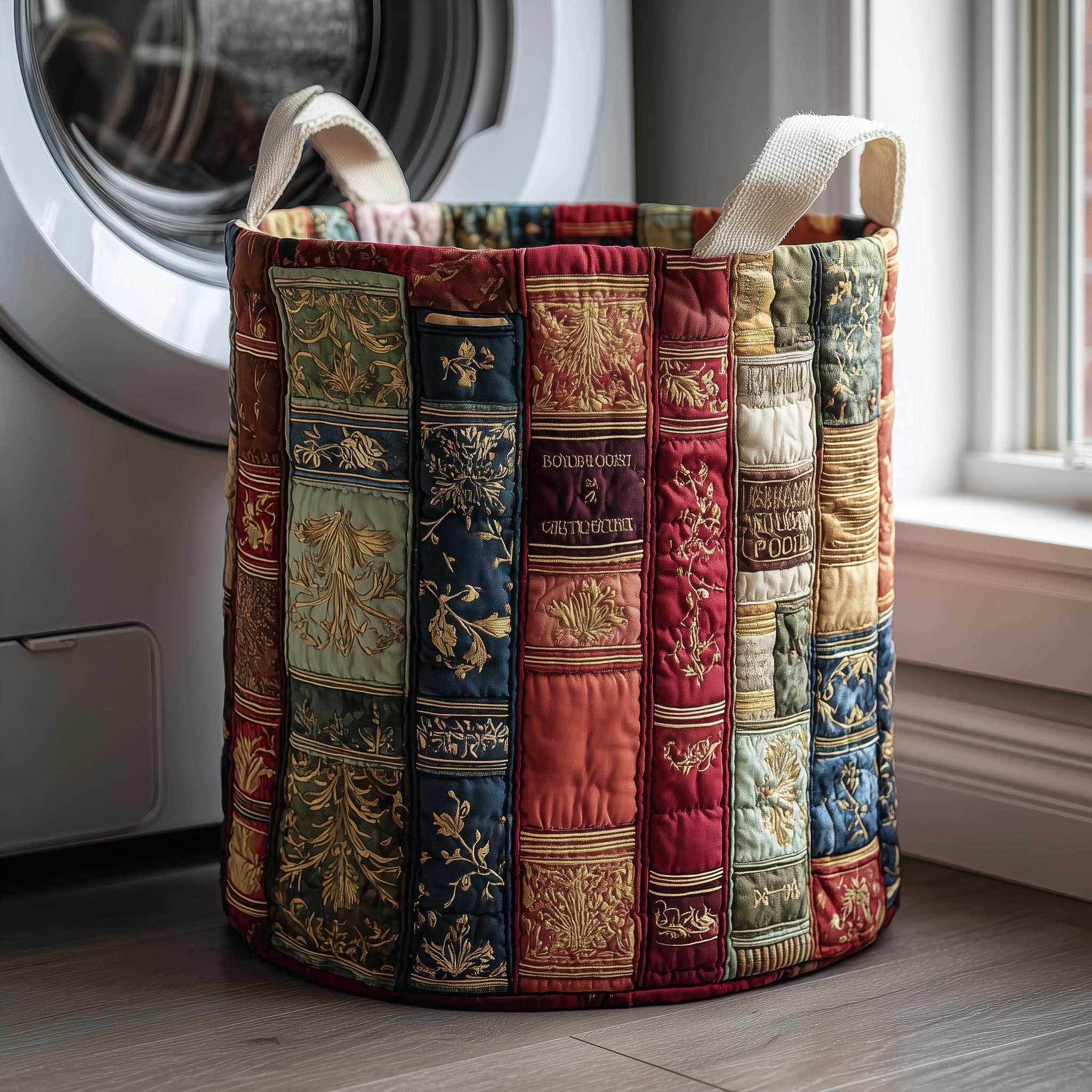 Book Haven Quilted Laundry Basket Vintage Themed Trendy Home Decor Gifts For Book Lovers