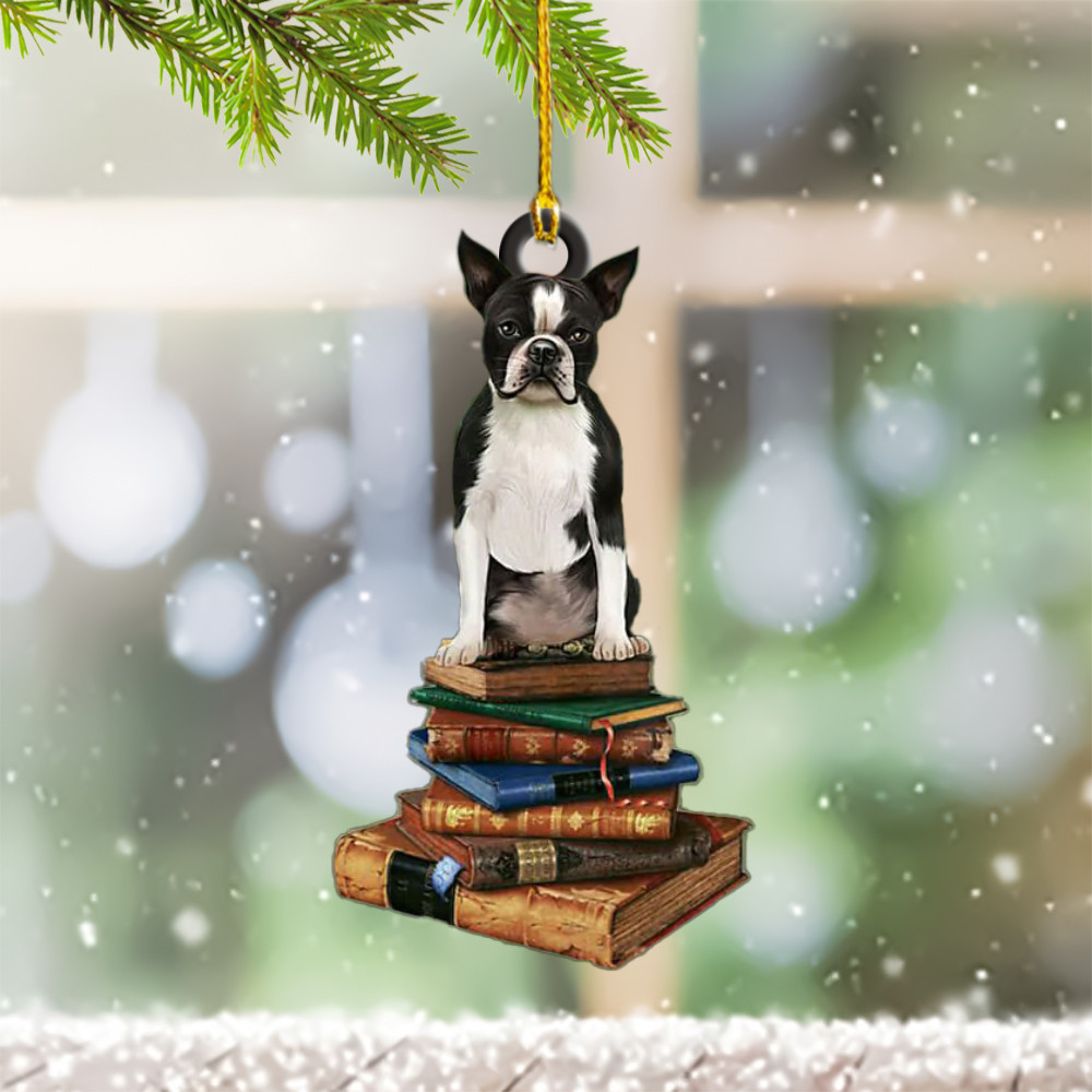 Book Lover Boston Terrier Christmas Ornament Boston Terrier Christmas Tree Ornament 2024