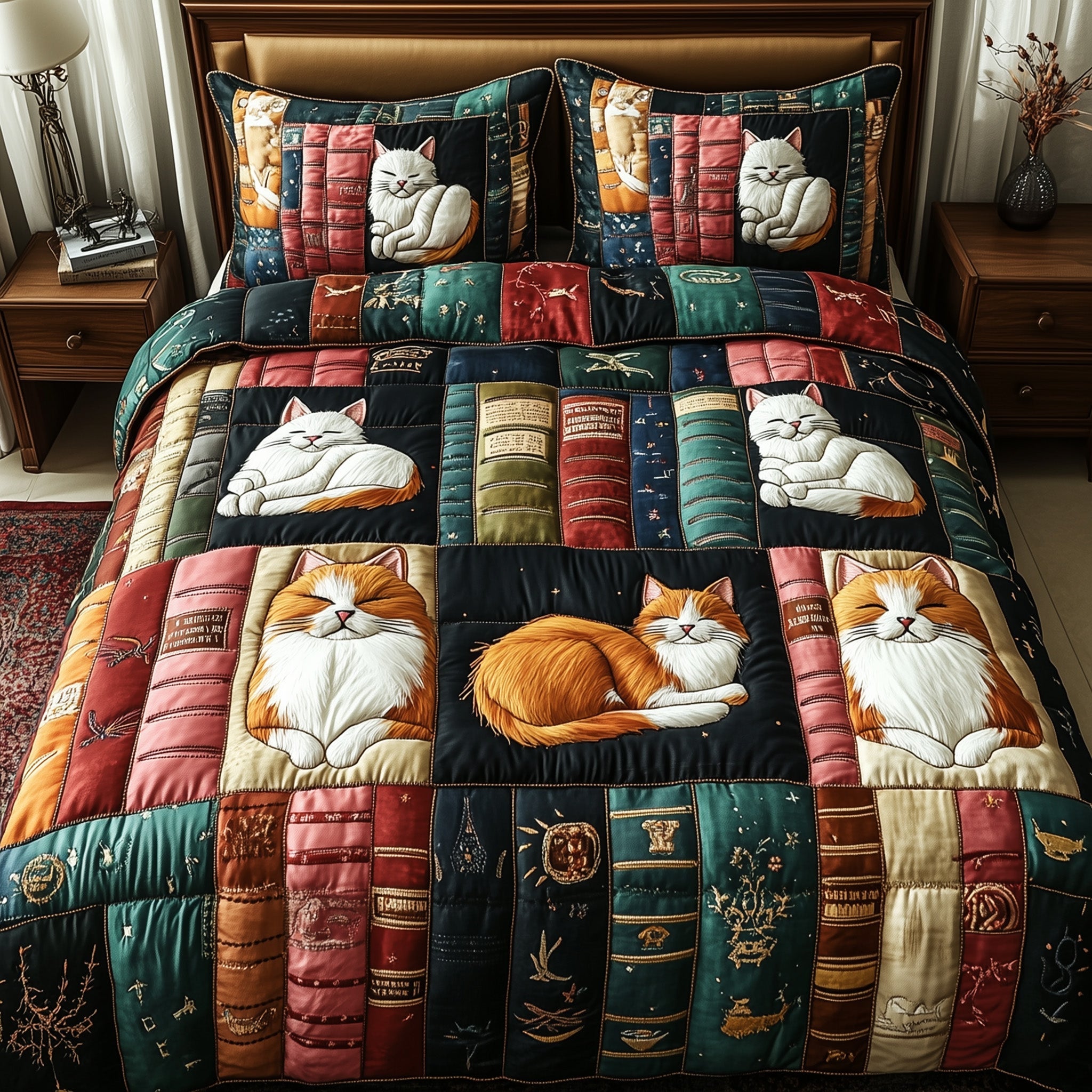 Book Nook Cat Duvet Cover Set Father's Day Merch Gift
