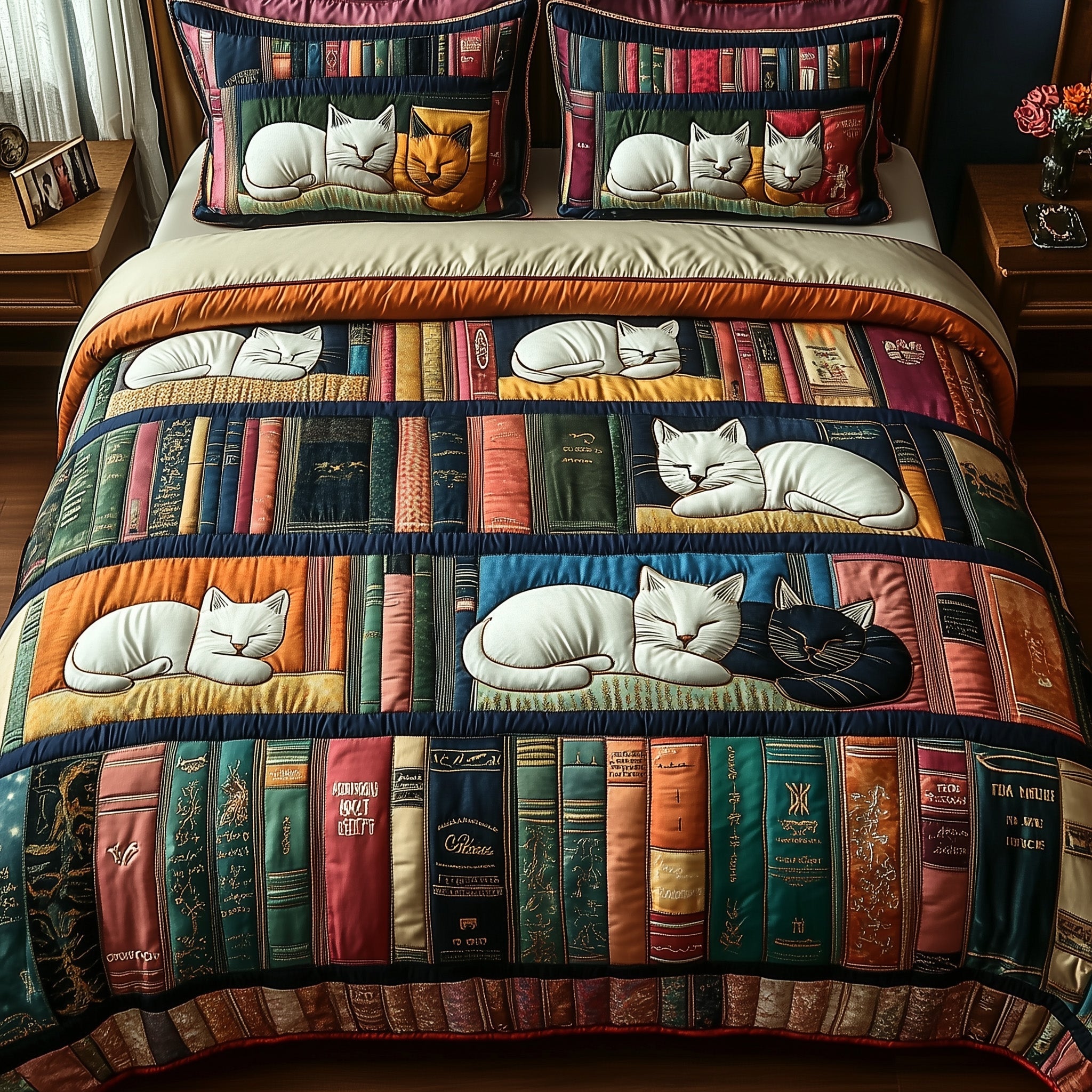 Book Nook Cat Duvet Cover Set Valentine's Day Merch Gift