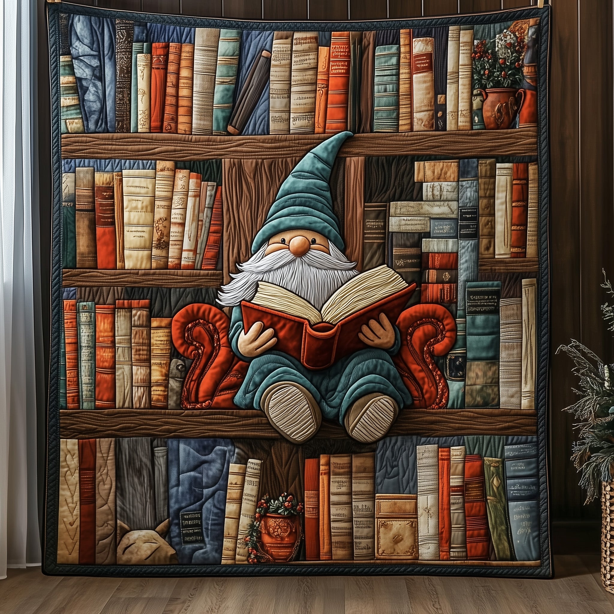 Book Nook Gnome Quilted Blanket Sofa Throw BlanketBirthday Presents For Book Lovers