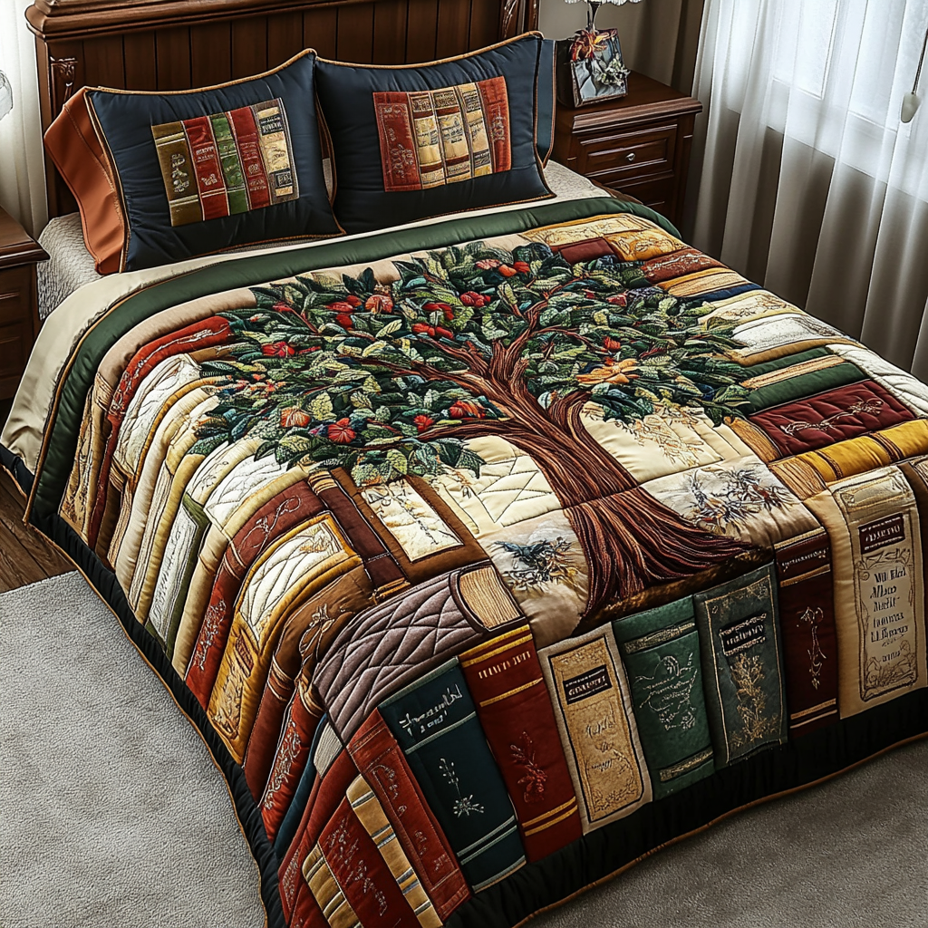 Book Nook Quilted Bedding Set Bed Decor Gift Ideas For Book Lovers