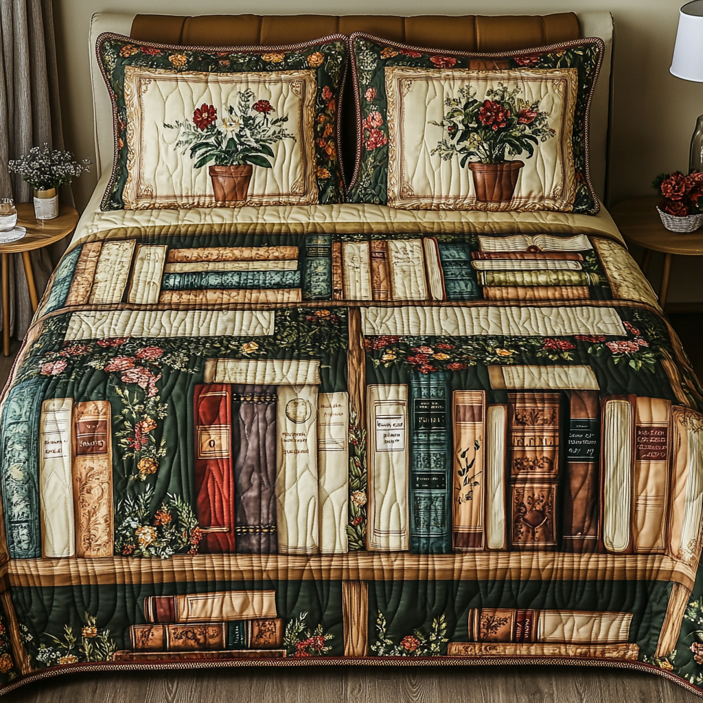 Book Nook Quilted Bedding Set Bedspread Set Book Lovers Gifts For Mom