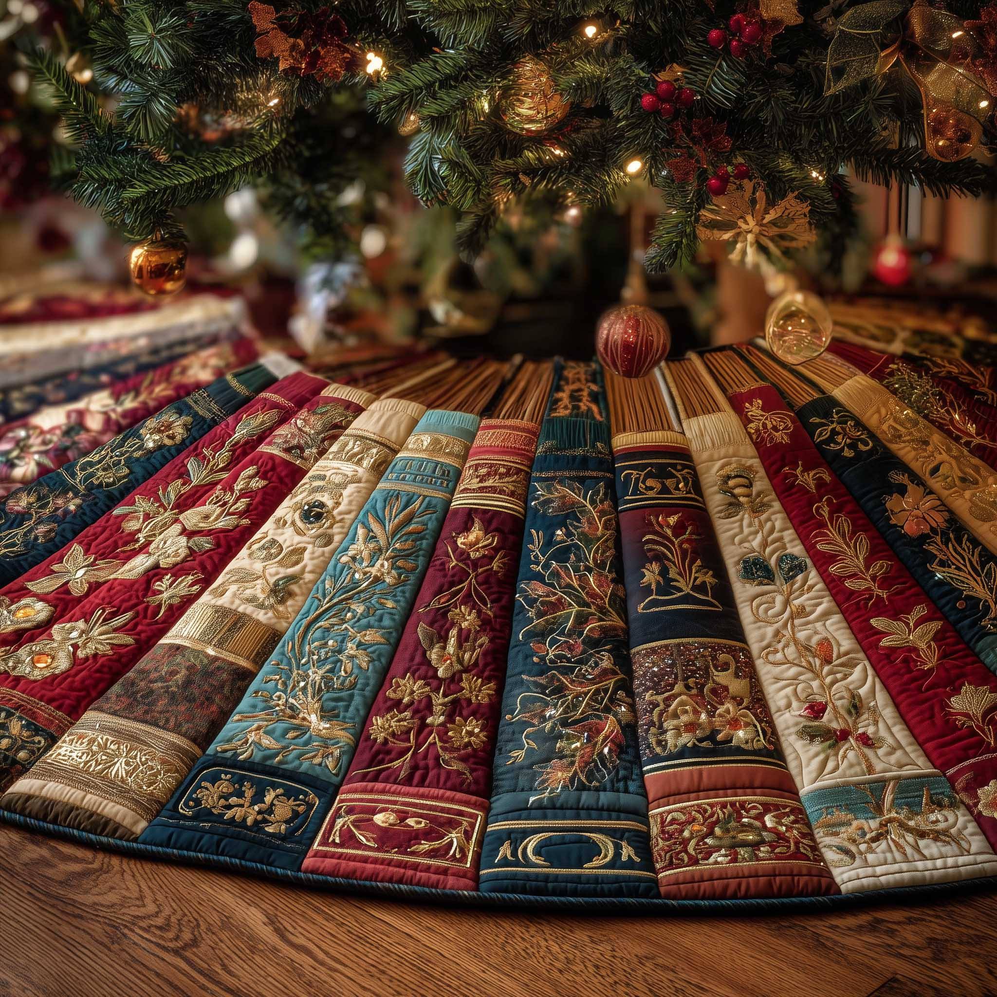 Book Nook Quilted Tree Skirt Christmas Home Decor Xmas Gifts For Book Lovers