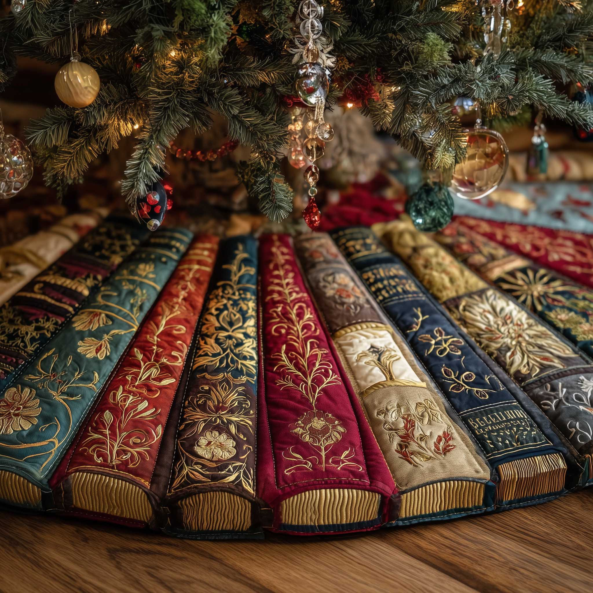 Book Nook Quilted Tree Skirt Holiday Home Decor Christmas Gifts For Avid Readers
