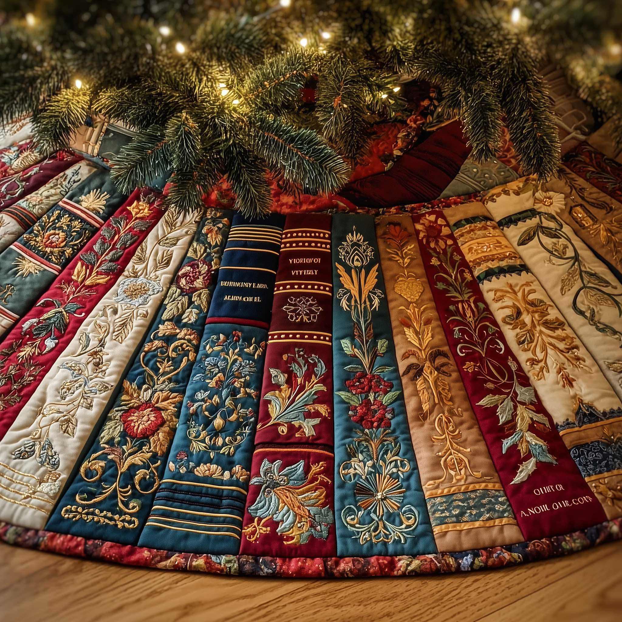Book Nook Quilted Tree Skirt Holiday Home Decor Christmas Gifts For Bookworms