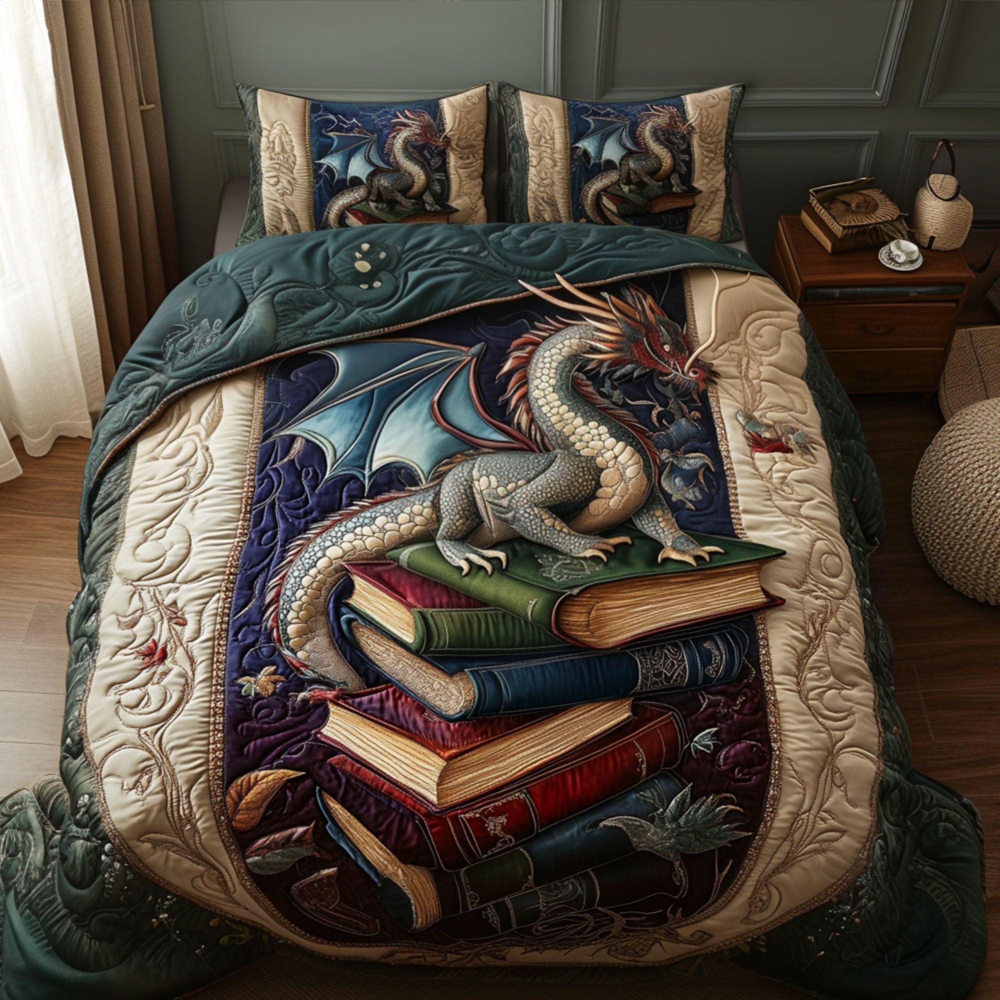 Book of Flames Quilted Bedding Set Christmas Bed Sheets Gifts For Book Lovers Friends