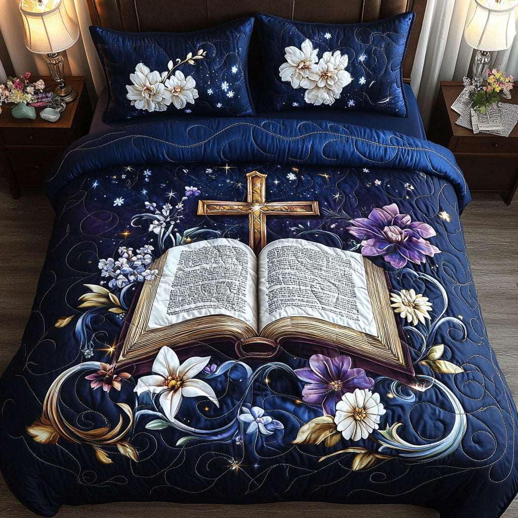 Book of Petals Quilted Bedding Set Cool Bedroom Decor Religious Christmas Gifts