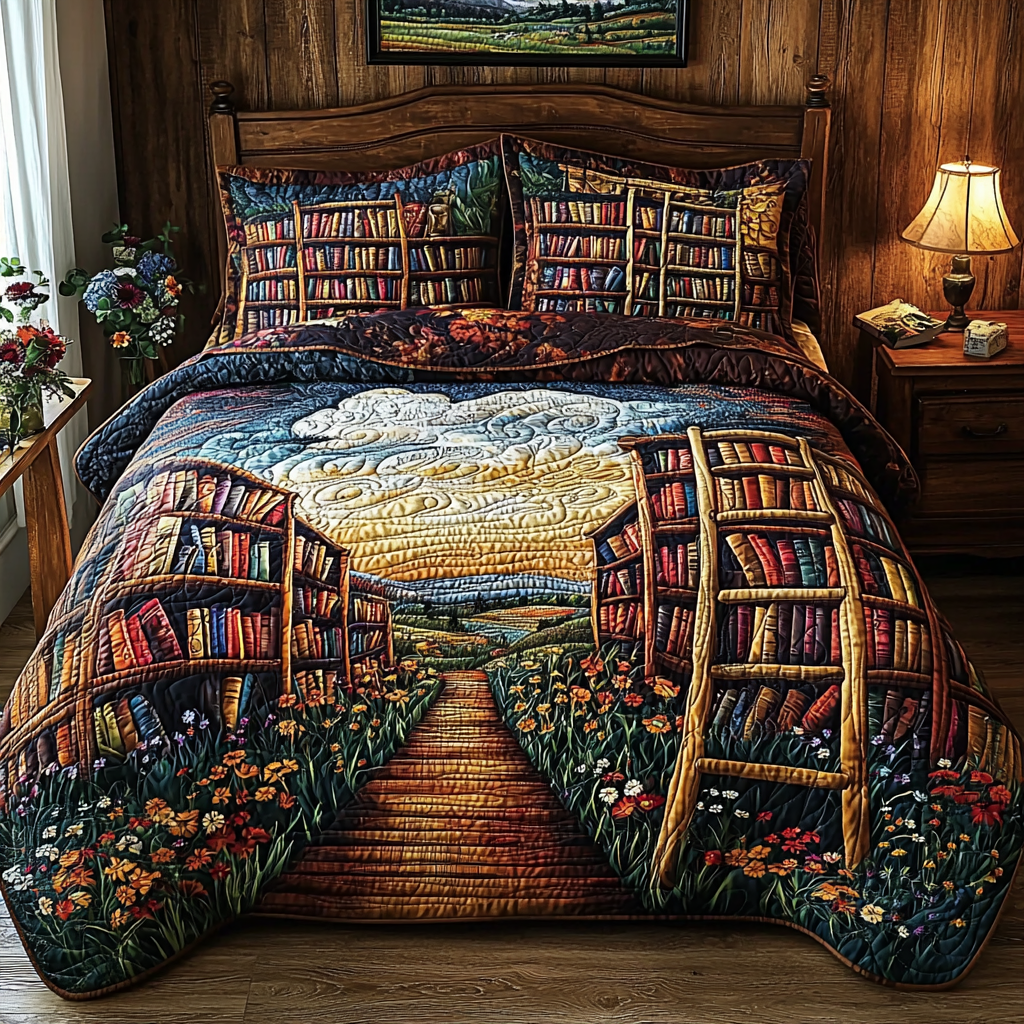 Book Pathways Quilted Bedding Set Duvet Cover Bed Sheet Set Book Lovers Gifts For Sisters