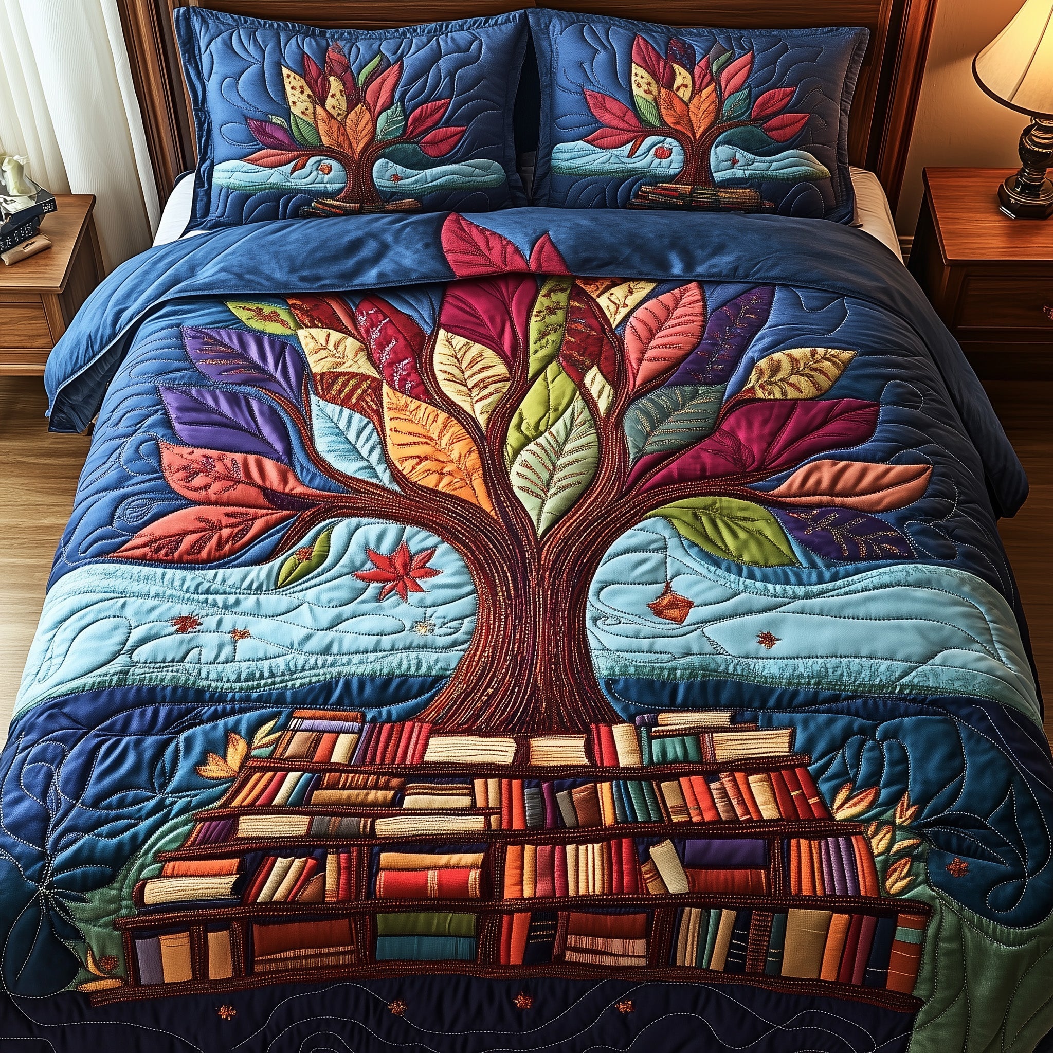 Book Quilted Bedding Set Floral Print
