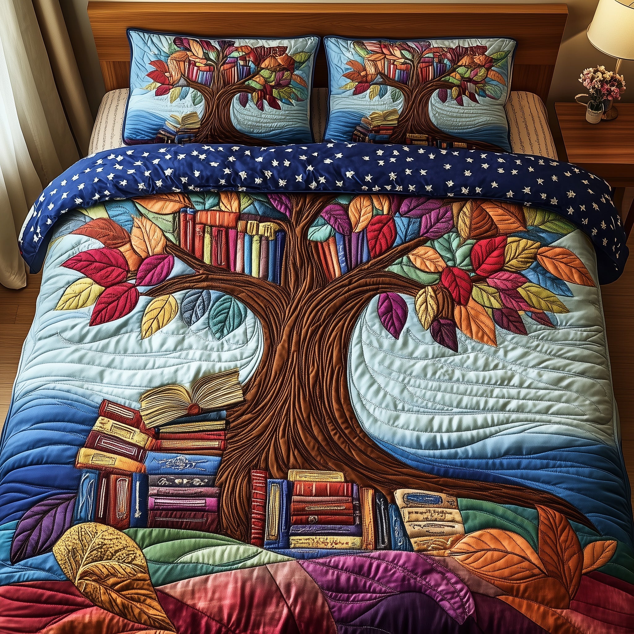 Book Quilted Bedding Set Solid Color