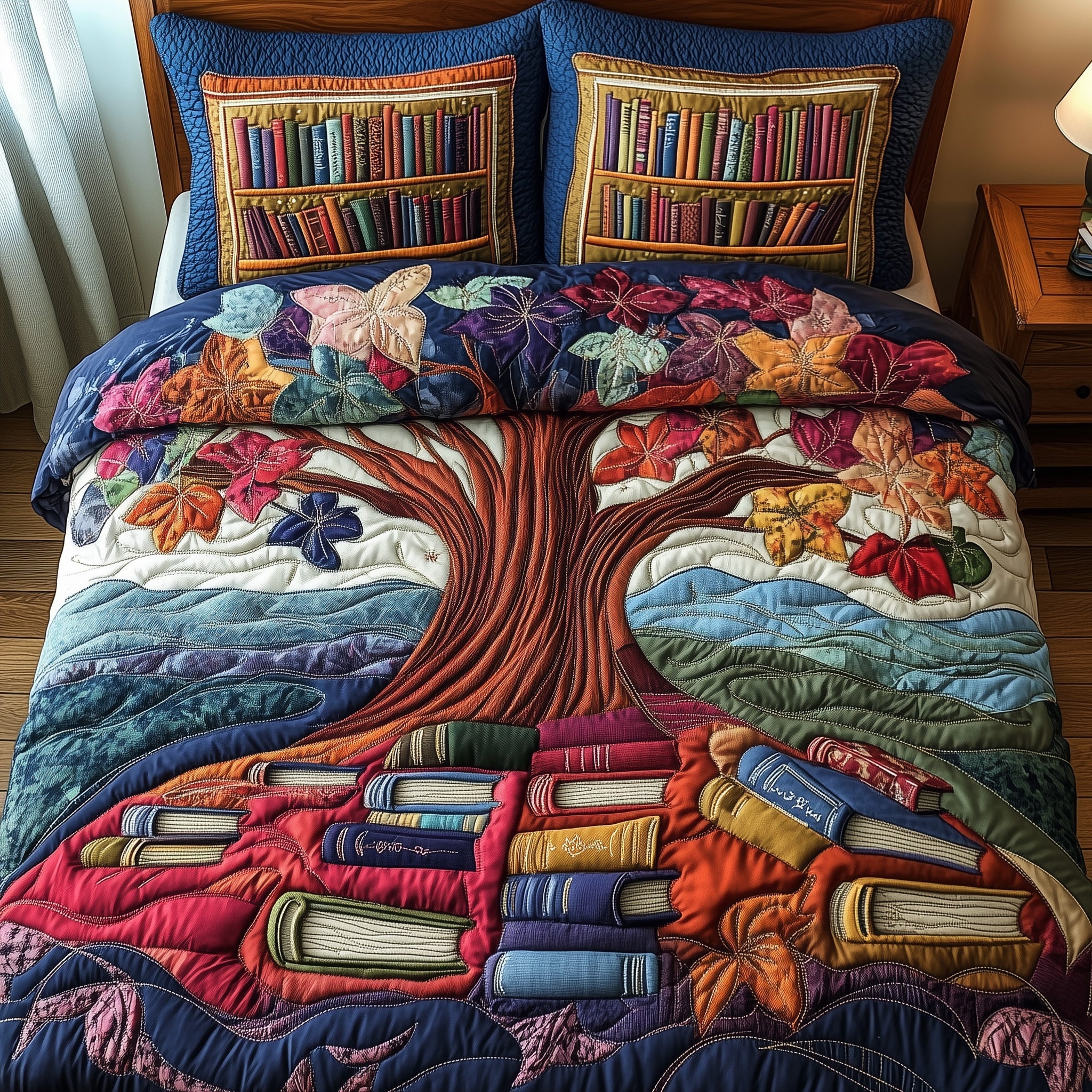 Book Quilted Bedding Set Striped Design