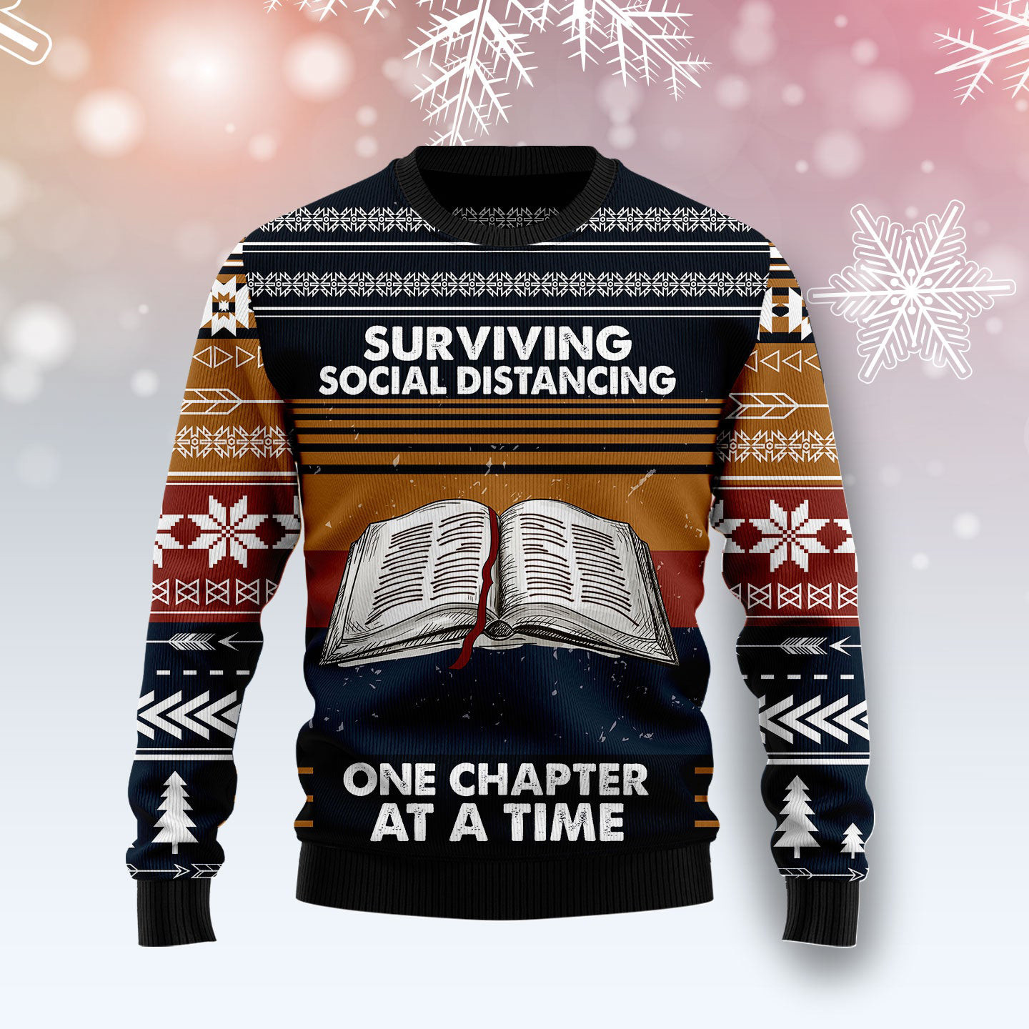 Book Retro Vintage Ugly Christmas Sweater Surviving Social Distancing Xmas Sweater