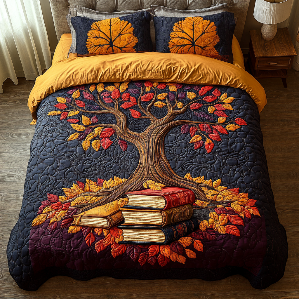 Book Tree Quilted Bedding Set Best Bed Sheet Set Gifts For People Who Like Books
