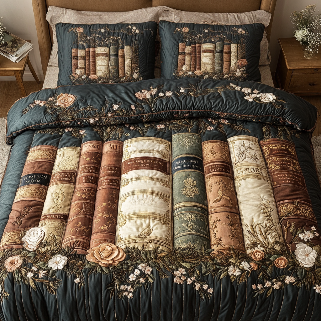 Bookcase Bliss Quilted Bedding Set Bedspread Set Cool Gifts For Book Lovers