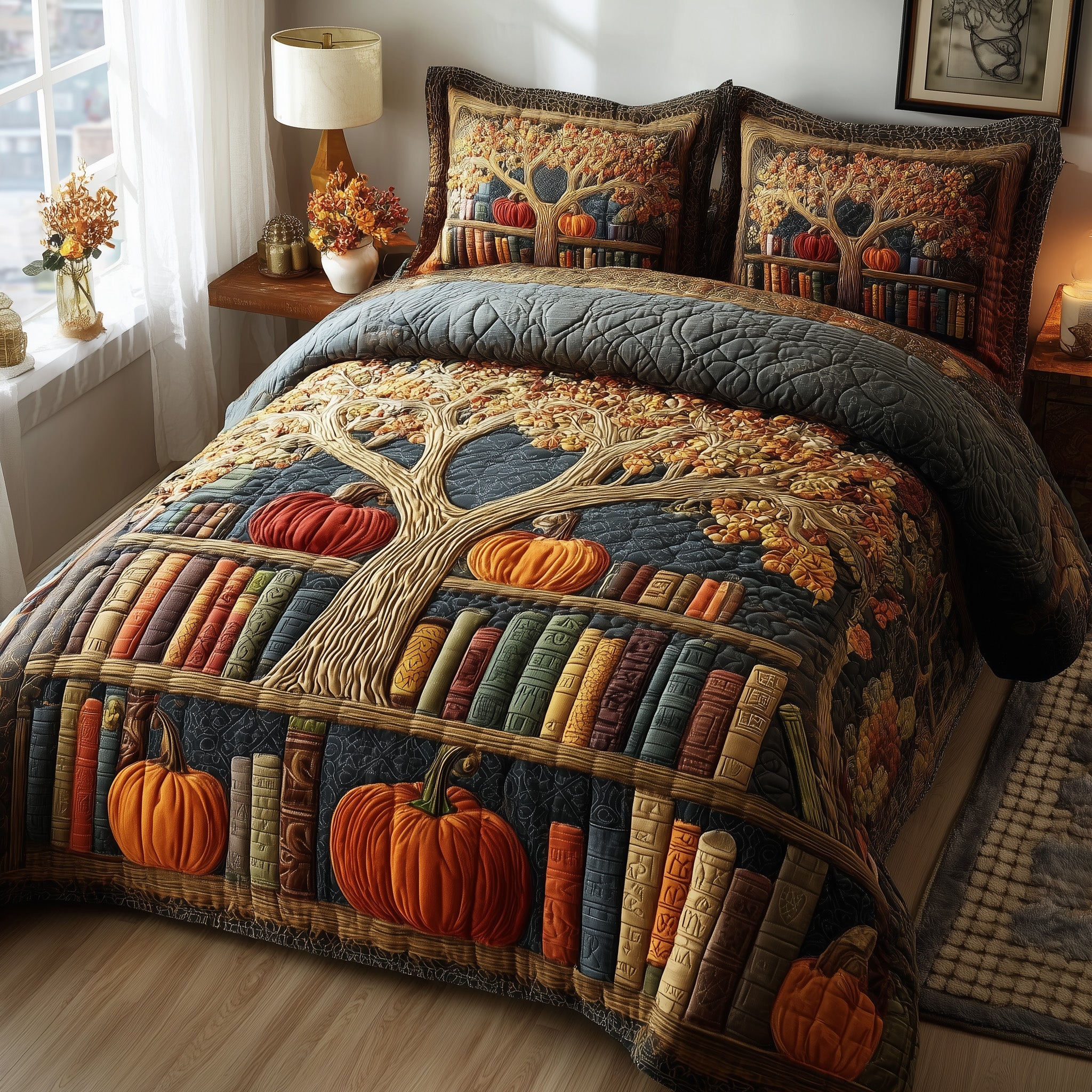 Bookish Autumn Dreams Quilted Bedding Set Cozy Bedroom