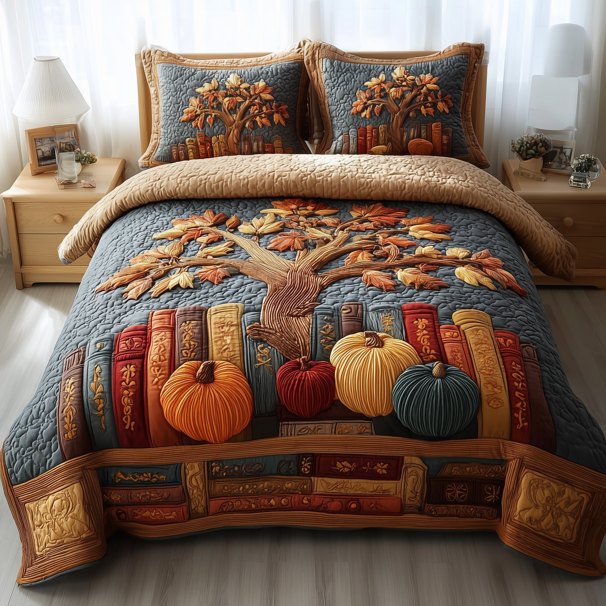 Bookish Autumn Dreams Quilted Bedding Set Create a Cozy Space