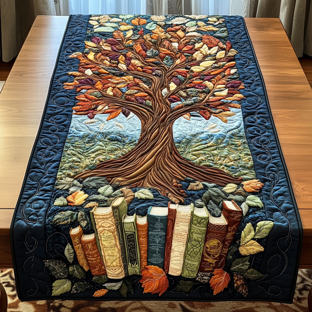 Bookish Bliss Quilted Table Runner Kitchen Table Decor Cool Gifts For Readers