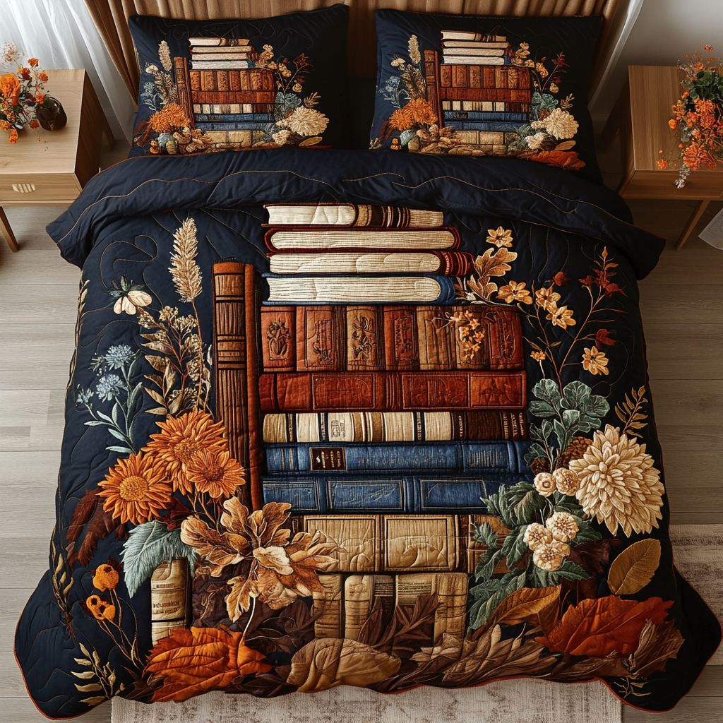 Bookish Bloom Quilted Bedding Set Best Bed Sheet Set Birthday Presents For Book Lovers